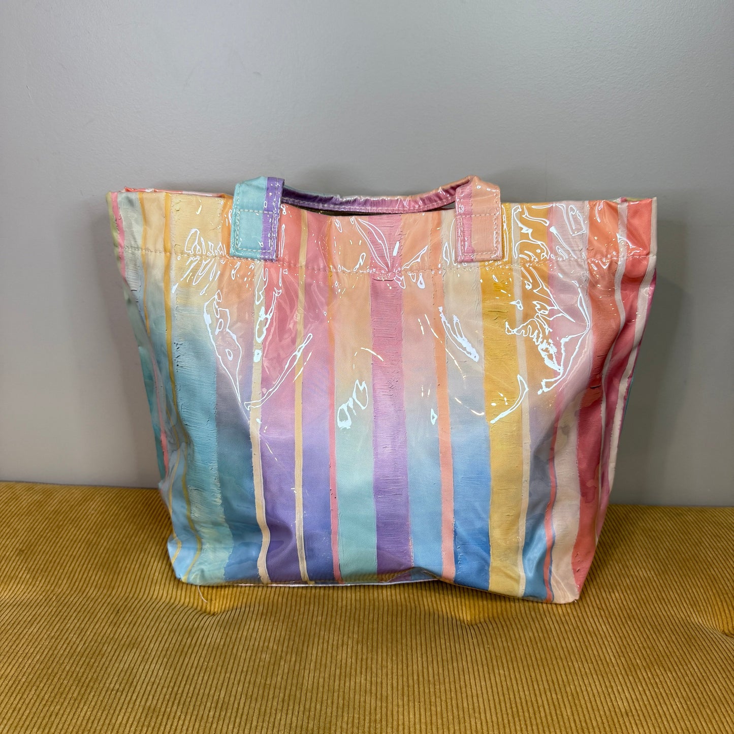 April Vinyl Tote Bag - Rainbow Ombré Stripe