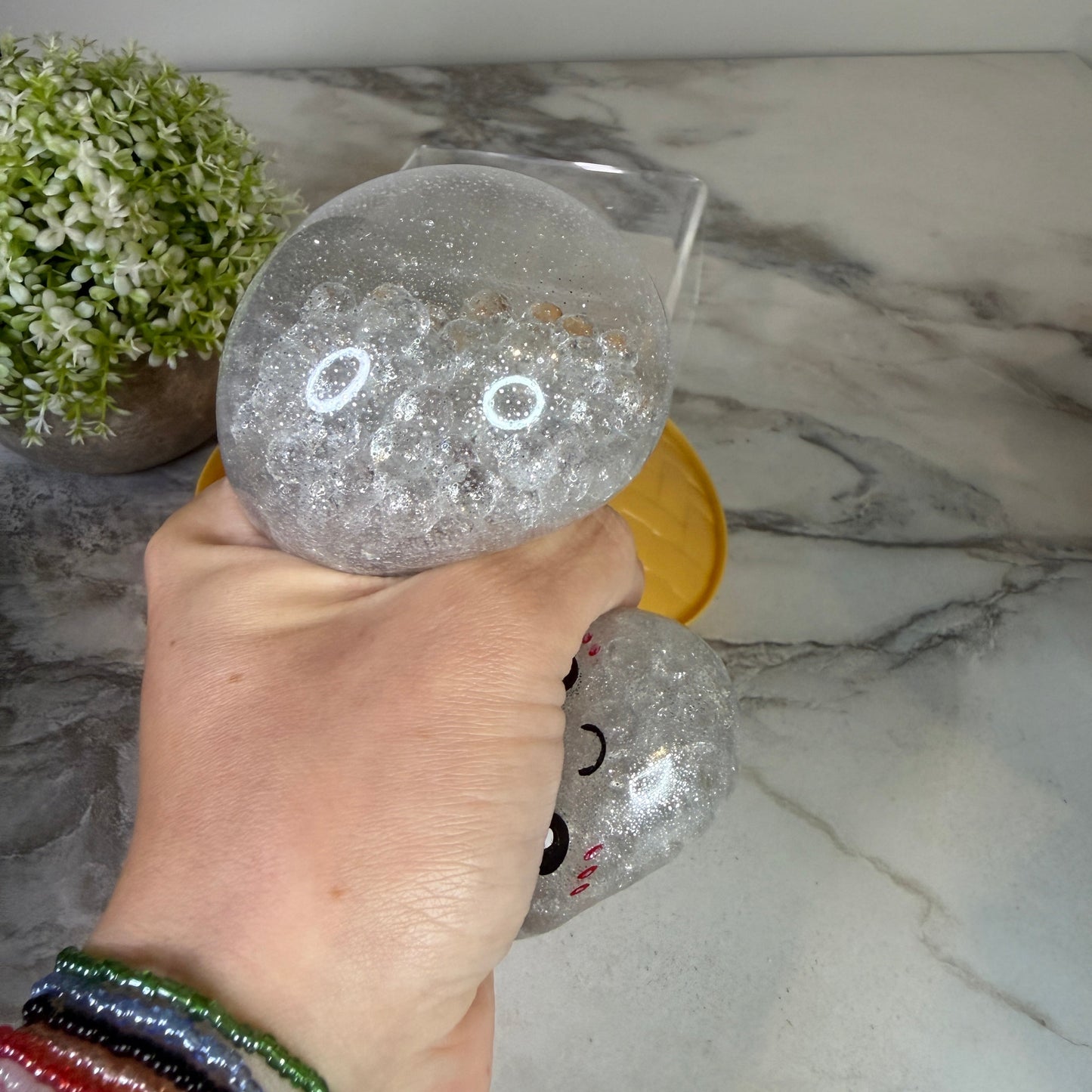 Squishy Toy - Viral Dumpling, Silver Glitter + Water Beads